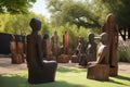 group of sculptures displayed in outdoor park or garden setting