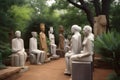 group of sculptures displayed in outdoor park or garden setting