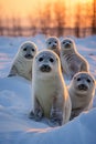 a group of seals in the snow