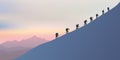 Roped mountaineers climb a mountain along a ridge Royalty Free Stock Photo