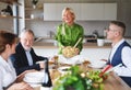 Group of senior friends at dinner party at home. Royalty Free Stock Photo