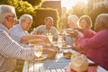 Group Of Senior Friends Enjoying Outdoor Dinner Party At Home Royalty Free Stock Photo