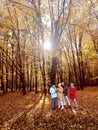 Group of senior friends talking and relaxing at the golden autumn park Royalty Free Stock Photo
