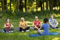 Group of senior people attending yoga class with instructor outdoors Royalty Free Stock Photo