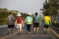 Group senior of people exercise walking in the park