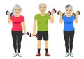 Group of senior people exercising dumbbell workout