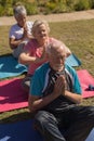 Group of senior people performing yoga in the park Royalty Free Stock Photo