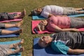 Group of senior people performing yoga in the park Royalty Free Stock Photo