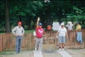 A group of seniors playing a game of horseshoe Royalty Free Stock Photo