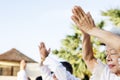 Group of seniors practicing yoga in the morning Royalty Free Stock Photo