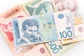 Group of Serbian dinars bills