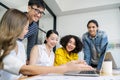 Group of serious young Asian creative business people team meeting in modern office Royalty Free Stock Photo