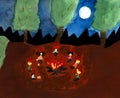 Dwarfs Around a Campfire - Watercolor Painting