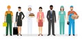 Group of seven people with different occupation including baker chief and nurse. Employment and labor day banner Royalty Free Stock Photo