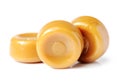 Group of seven whole hard caramel cream candy butterscotch variety Royalty Free Stock Photo