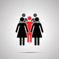 Group of several woman silhouette with red leader, simple black icon with shadow on gray