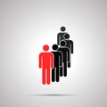 Group of several workers silhouette with red leader, simple black icon with shadow on gray Royalty Free Stock Photo