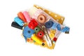 Group of sewing supplies isolated on white background Royalty Free Stock Photo