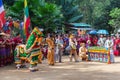 Group of Shan or Tai Yai ethnic group living in parts of Myanmar and Thailand in tribal dress do native dancing in Shan New Year