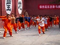 The group of Shaolin Children Monk was Training kungfu inside the Original Shaolin Temple. Dengfeng City, Zhengzhou City, Henan
