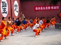 The group of Shaolin Children Monk was Training kungfu inside the Original Shaolin Temple. Dengfeng City, Zhengzhou City, Henan