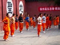 The group of Shaolin Children Monk was Training kungfu inside the Original Shaolin Temple. Dengfeng City, Zhengzhou City, Henan