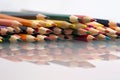 Group of sharp colored pencils with white background