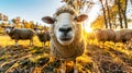 A group of sheep standing in a field covered with lush green grass Royalty Free Stock Photo