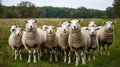 Group of sheep standing in a field. Livestock farming and agriculture concept Royalty Free Stock Photo