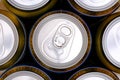 Group shiny aluminum can with german famous premium alcohol beer close-up isolated top view