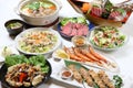 Group shot of asian food dishes