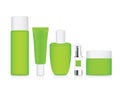 Group shot cosmetic container green color with white cap.