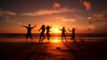 Group of silhouette children jumping at the beach Royalty Free Stock Photo
