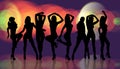 Group of silhouette girls dancing