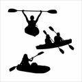 a group of silhouettes of people rowing a canoe, on a white background Royalty Free Stock Photo