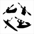 a group of silhouettes of people rowing a canoe, on a white background Royalty Free Stock Photo