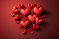 Group of silk red hearts random scatter, digital illustration painting artwork