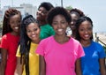 Group of six beautiful african american woman in colorful shirts Royalty Free Stock Photo