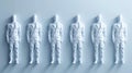 A group of six white paper men in suits standing next to each other, AI Royalty Free Stock Photo