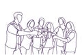 Group Of Sketch People Cheers Glasses Doodle Men And Women Toasting Party Or Celebration Concept