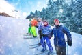 Group ski sport children portrait on the mountain Royalty Free Stock Photo