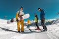 Group of skiers and snowboarders at ski resort Royalty Free Stock Photo