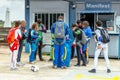 Group of skydivers preparing to fly. Royalty Free Stock Photo