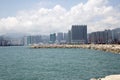 Group skyscrapers and pier in city Hongkong China