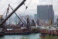 Group skyscrapers and pier in Hongkong Royalty Free Stock Photo