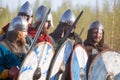 Slav warriors in reenactment battle Royalty Free Stock Photo