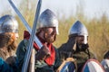 Slav warriors in reenactment battle