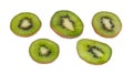 Green kiwi fruit slices. Fuzzy kiwifruit. Actinidia deliciosa. Isolated on white background Royalty Free Stock Photo