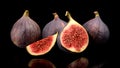 Group sliced figs on black background