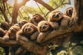 Group of Sloths Hanging in Tree